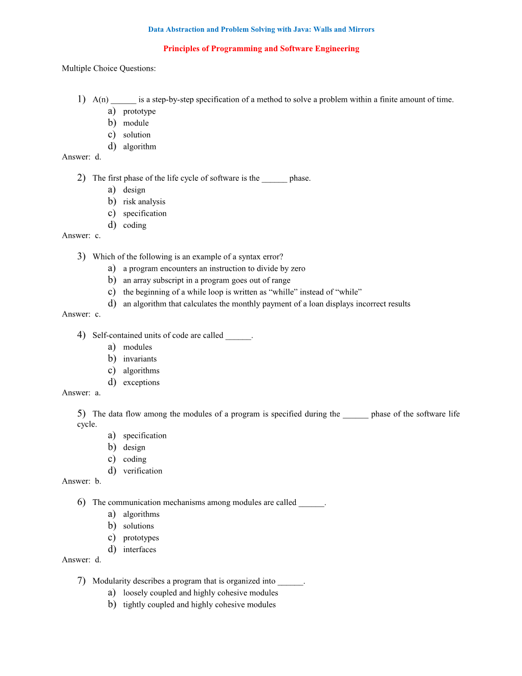 Data Abstraction and Problem Solving with Java: Walls and Mirrors