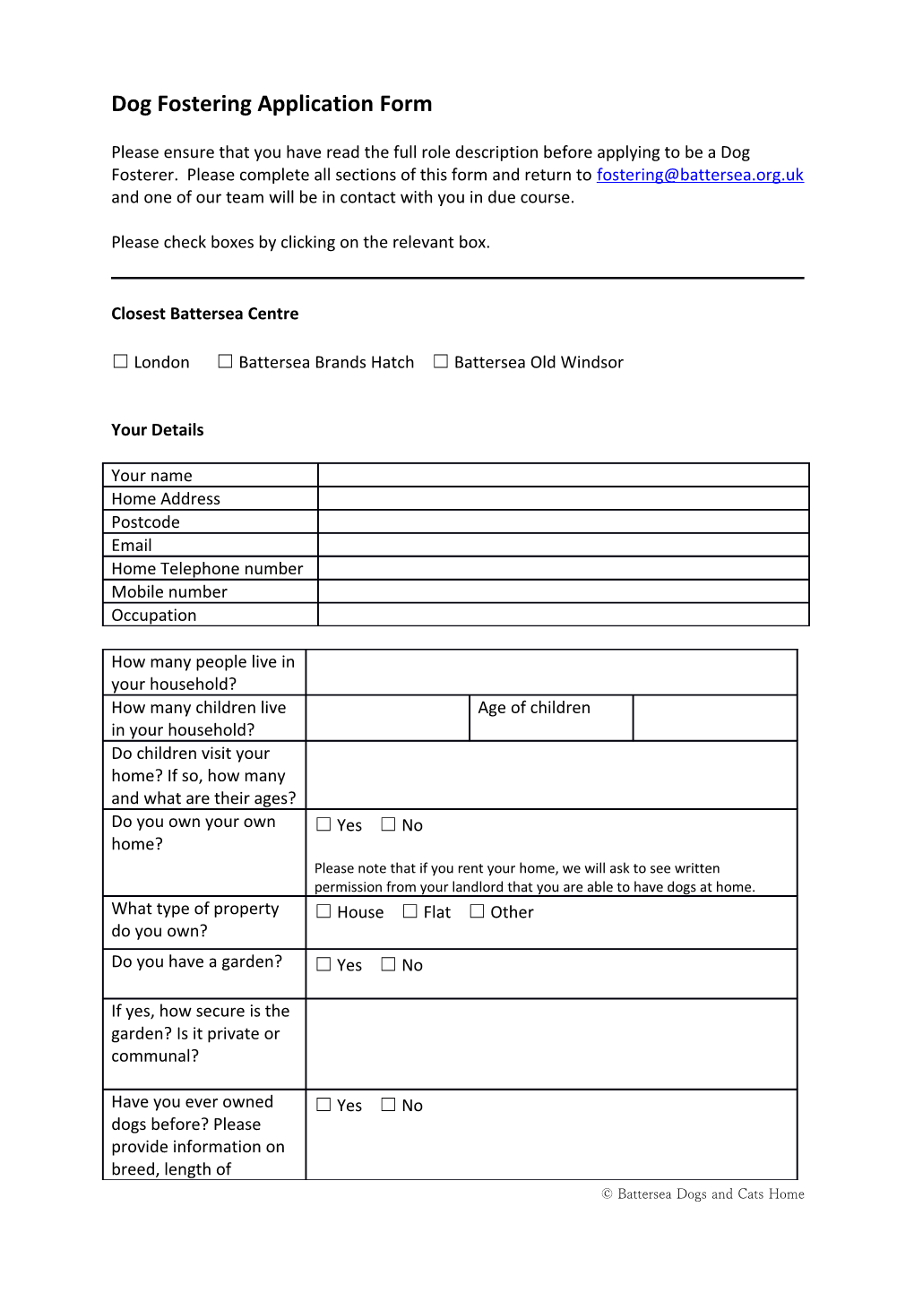 Dog Fostering Application Form