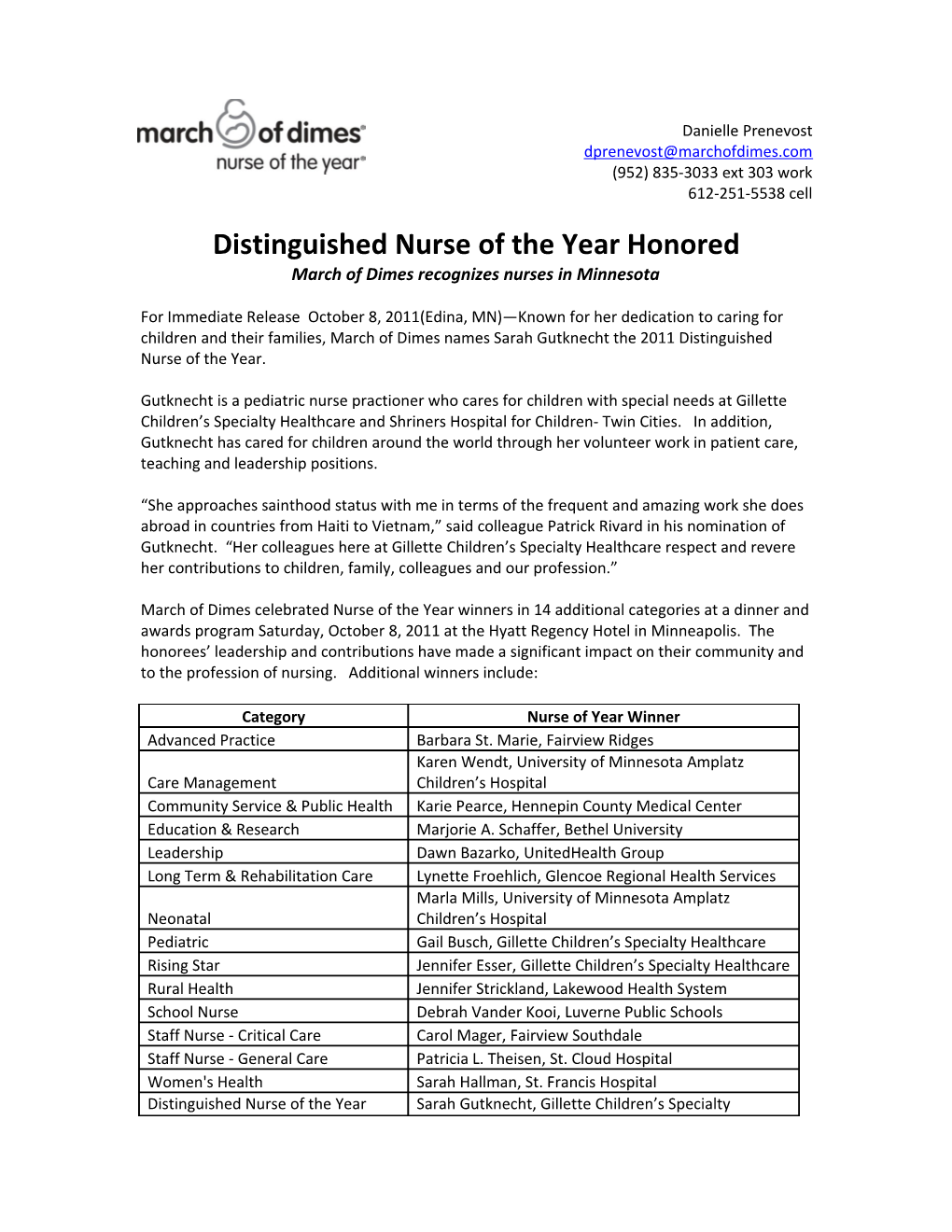Distinguished Nurse of the Year Honored
