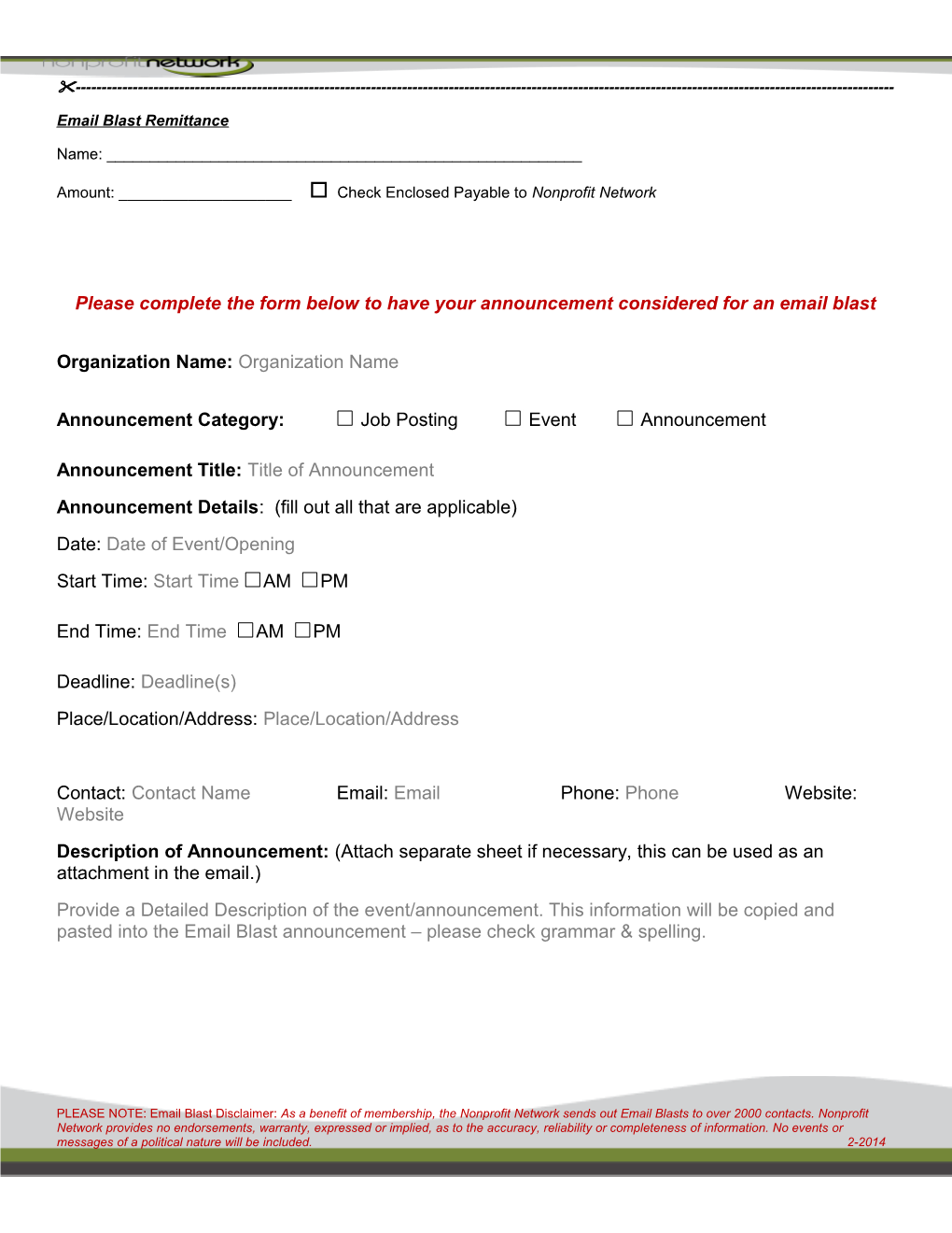 Event / Announcement / Job Posting Request Form