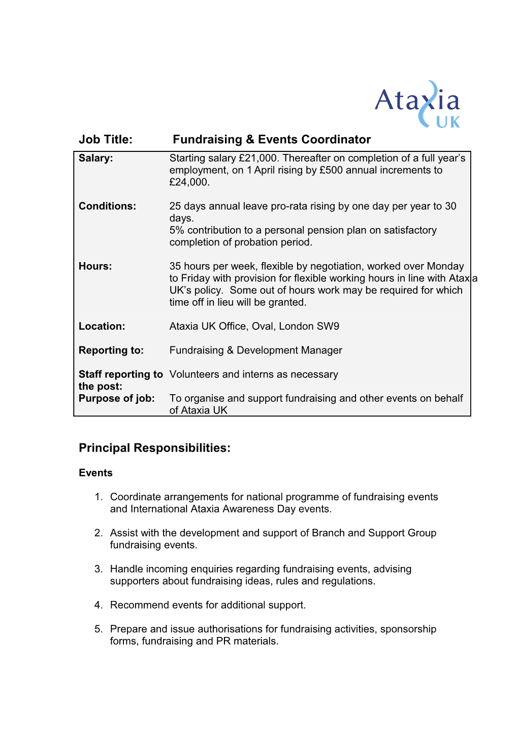 Job Title:Fundraising & Events Coordinator