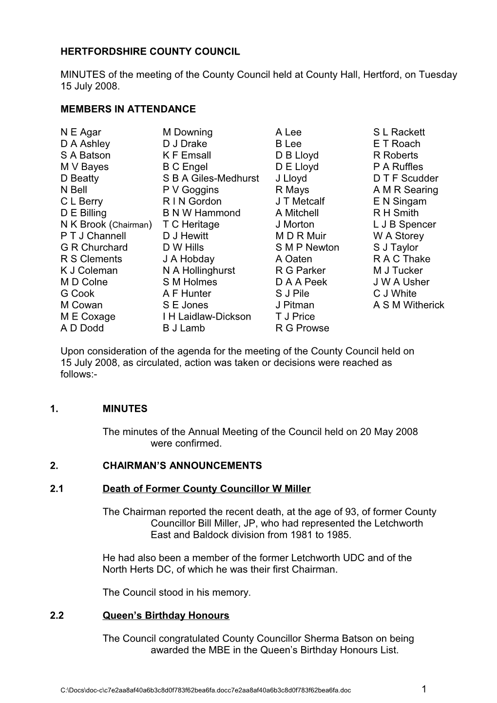 HERTFORDSHIRE COUNTY COUNCIL Minutes 15 July 2008