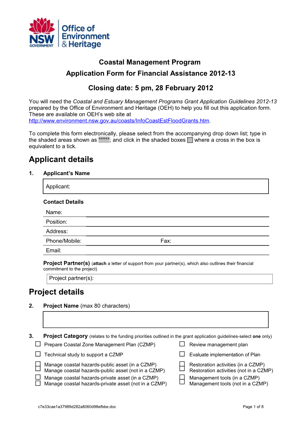 Grant Application Form 2012-2013