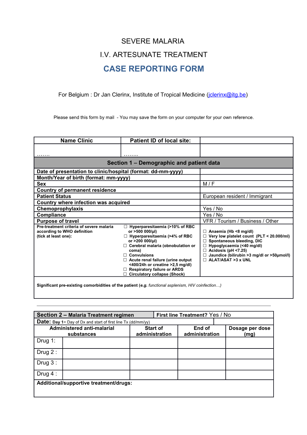 Case Reporting Form