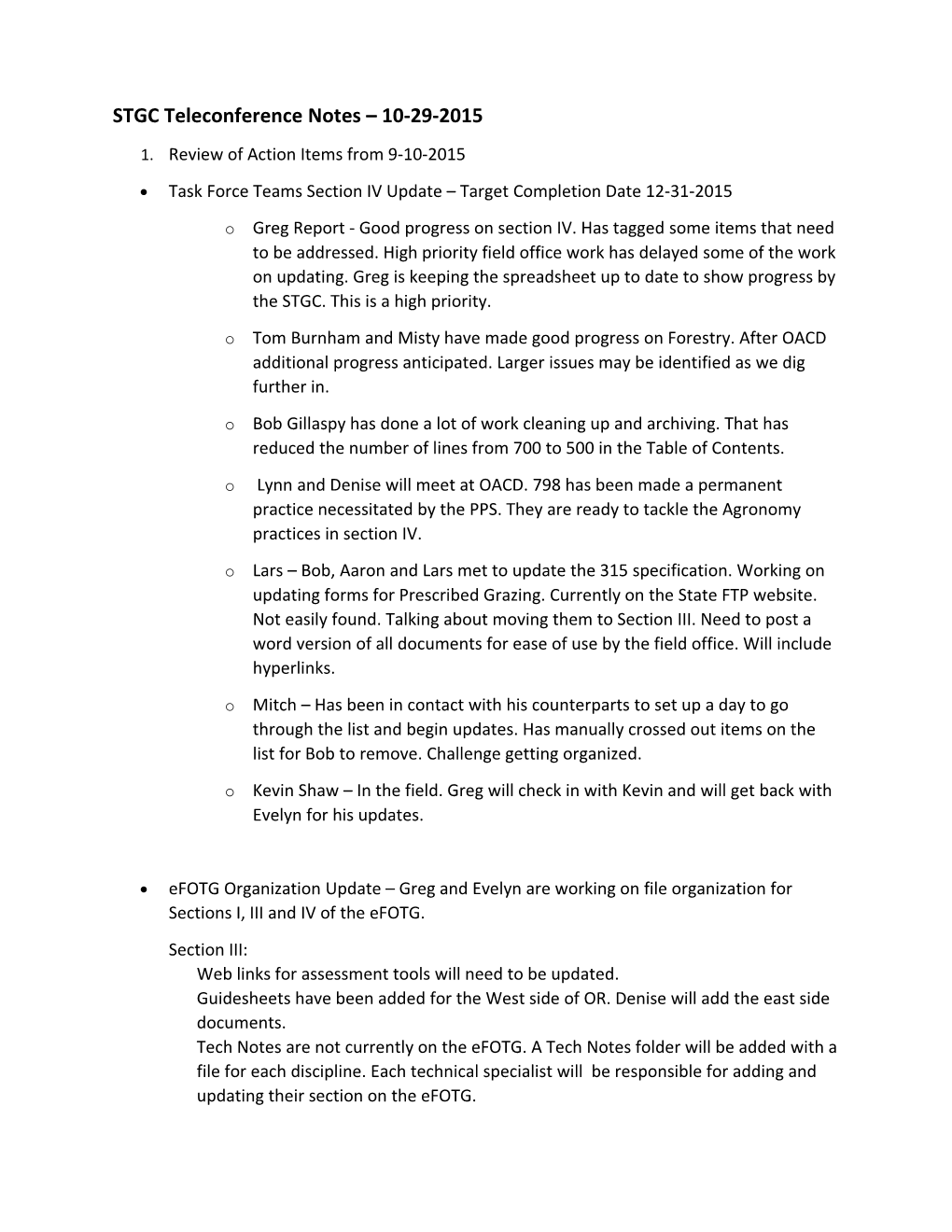 STGC Teleconference Notes 10-29-2015