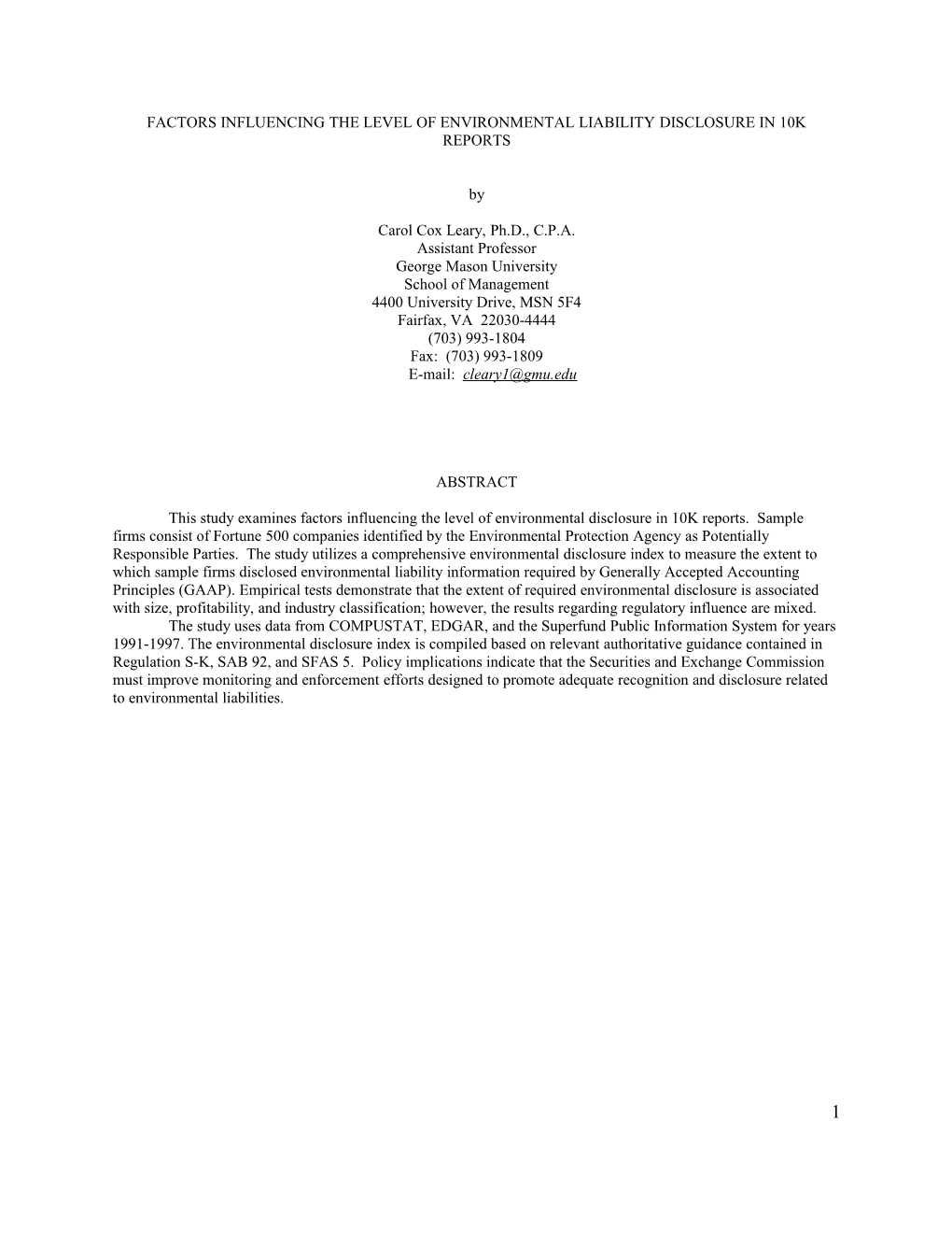 An Examination of Environmental Liability Disclosures in 10K Reports and Gaap Compliance