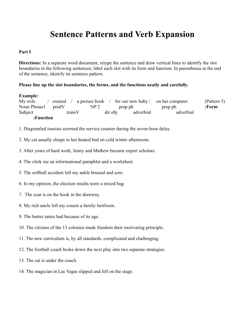 Sentence Patterns and Verb Expansion