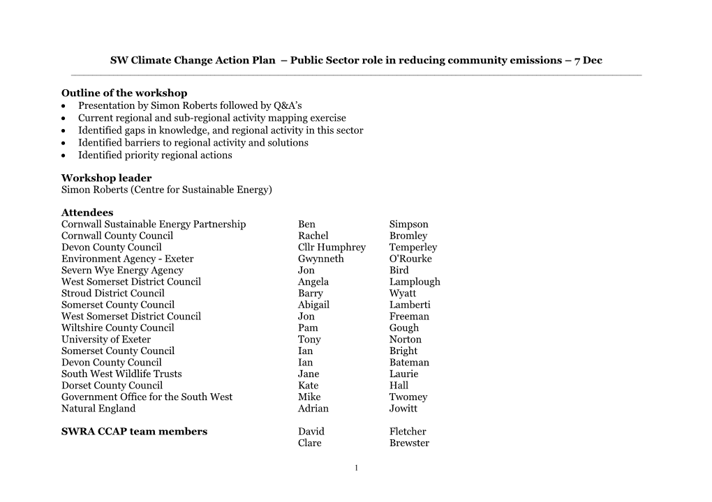 SW Climate Change Action Plan Public Sector Role in Reducing Community Emissions 7 Dec