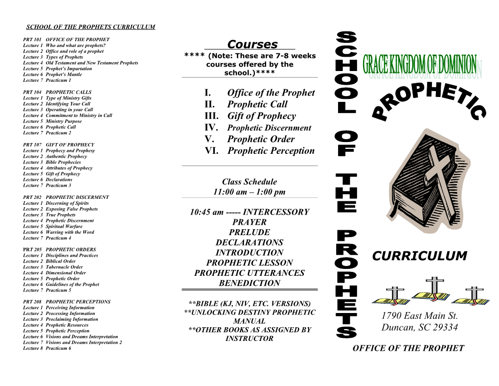 School of the Prophets Curriculum