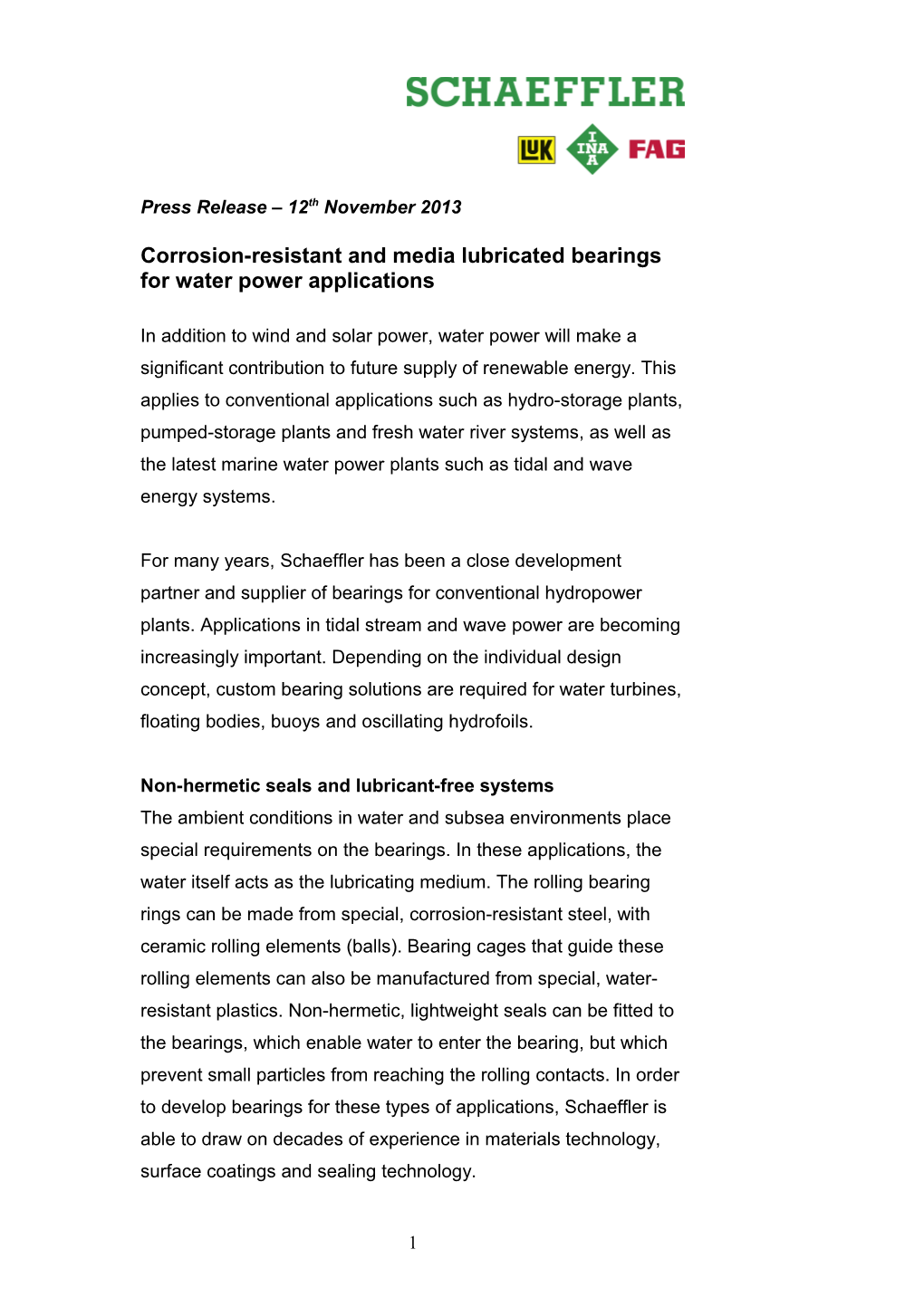 Corrosion-Resistant and Media Lubricated Bearings for Water Power Applications