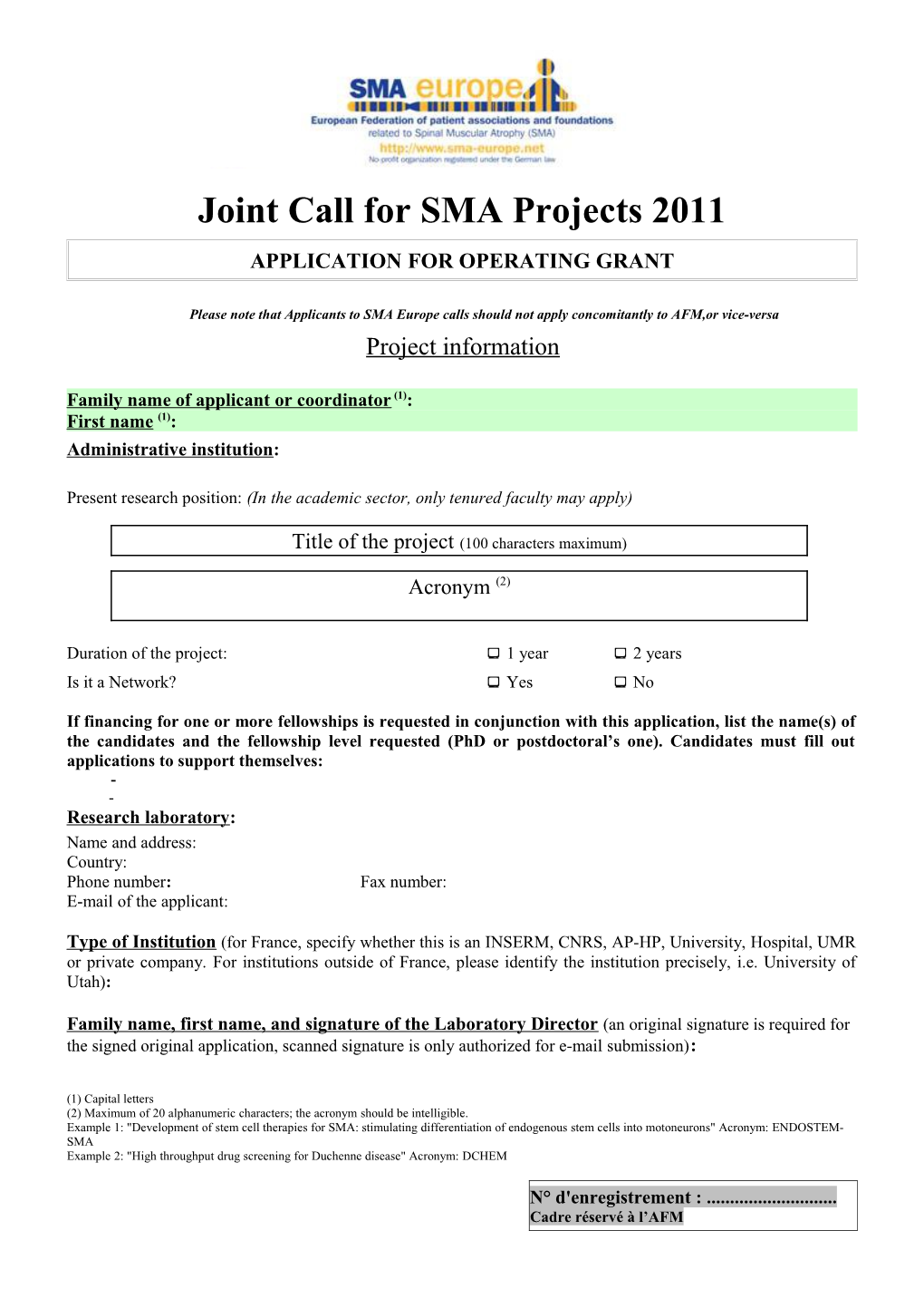 Joint Call for SMA Projects 2011