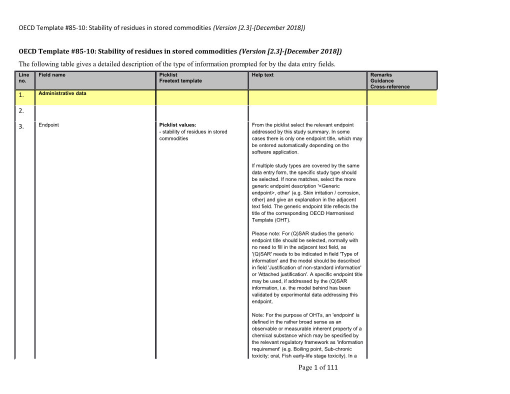 OECD Template #85-10: Stability of Residues in Stored Commodities (Version 2.3 - December