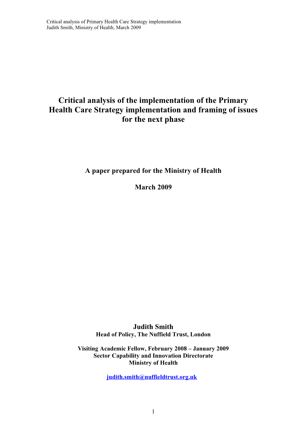 Critical Analysis of the Implementation of the Primary Health Care Strategy Implementation