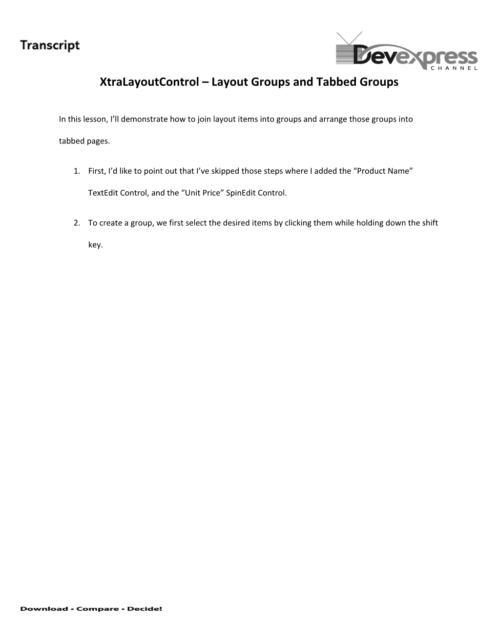 Xtralayoutcontrol Layout Groups and Tabbed Groups