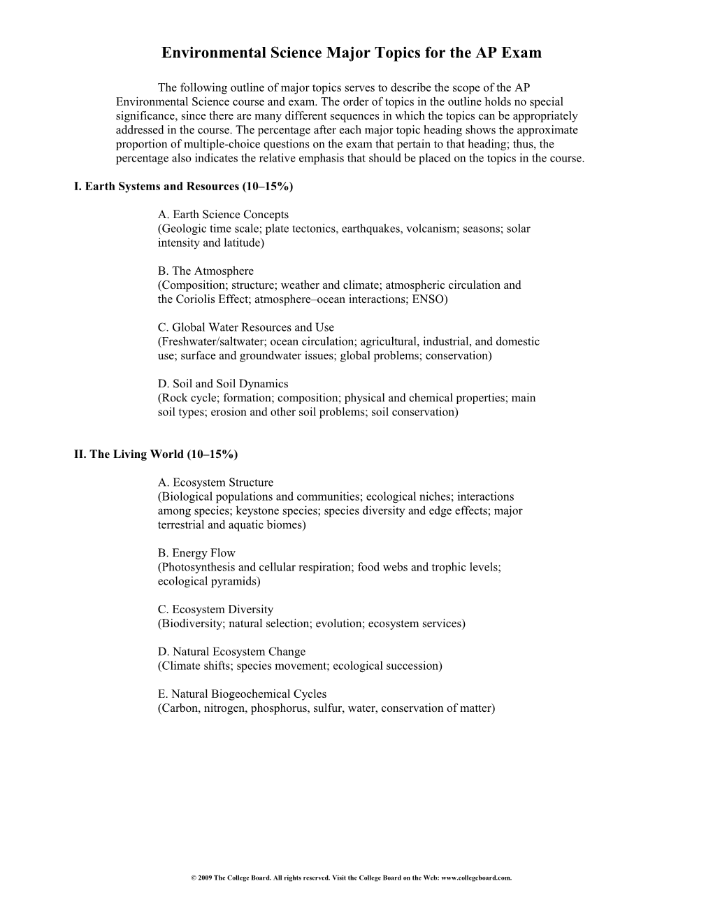 Environmental Science Major Topics for the AP Exam