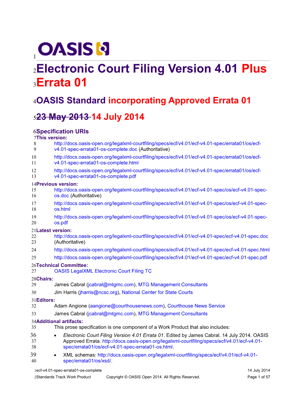 Electronic Court Filing Version 4.01 Plus Errata 01