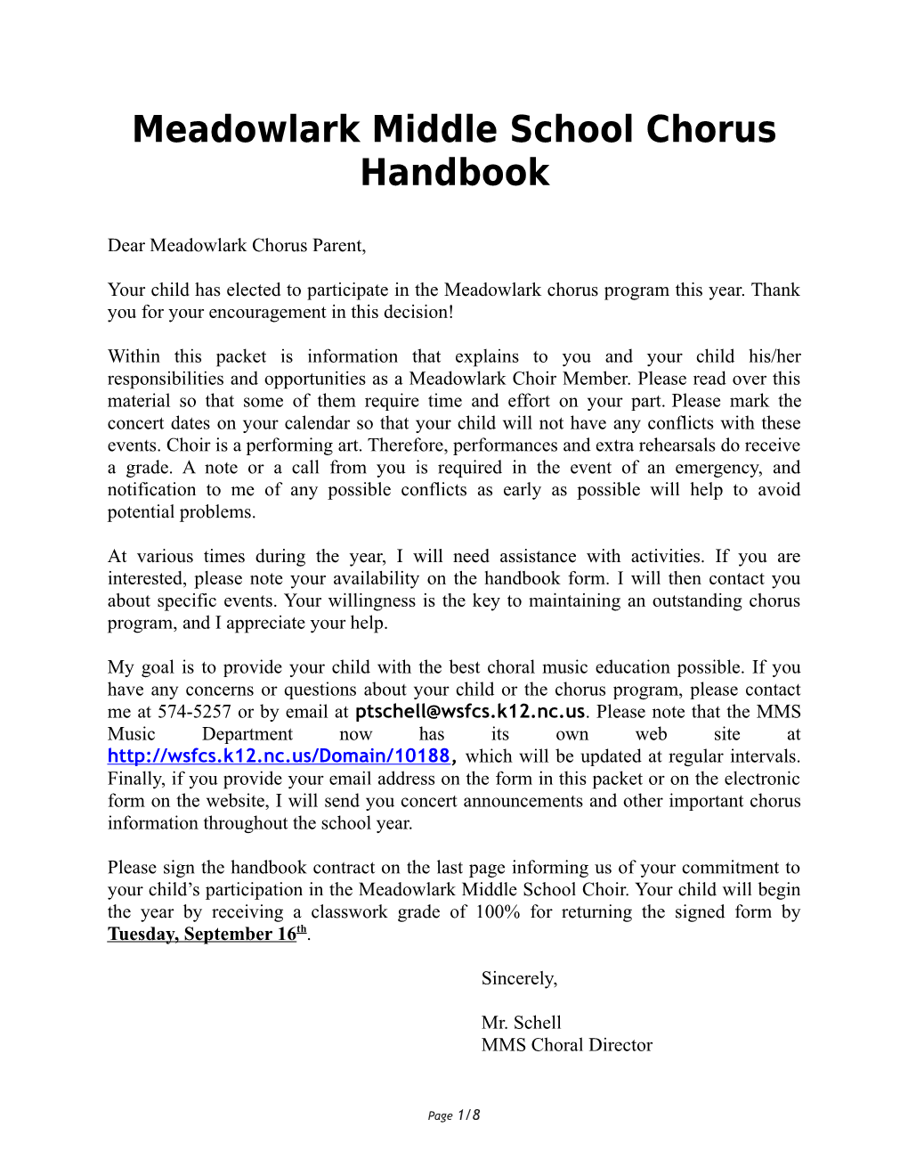 Meadowlark Middle School Chorus Handbook