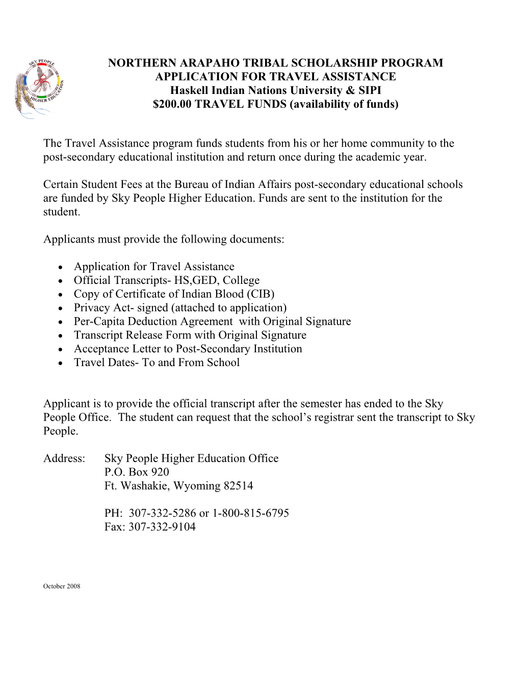 Northern Arapaho Tribal Scholarship Program