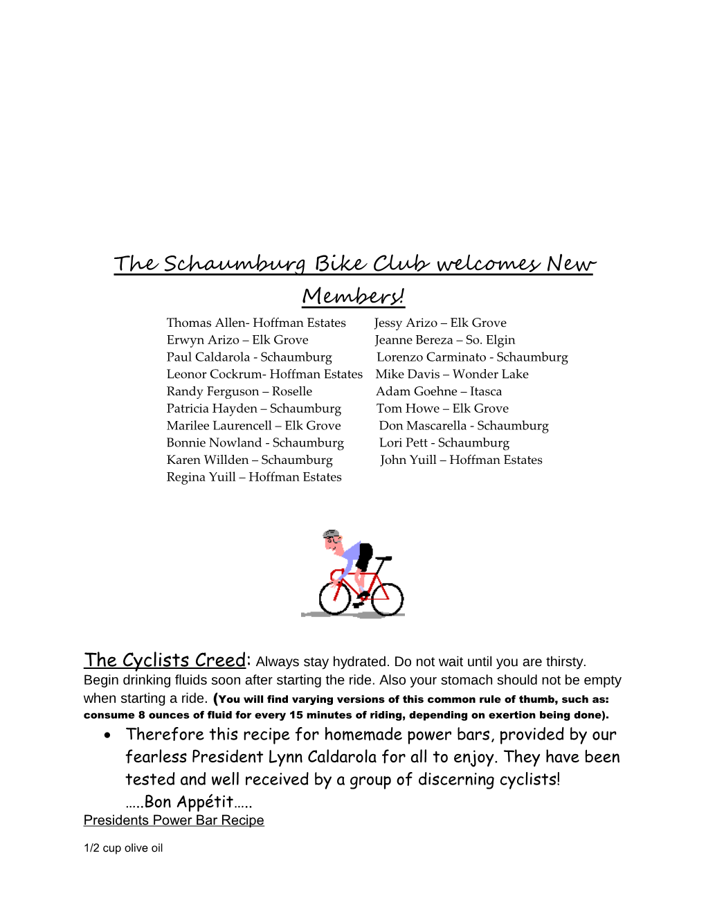 Schaumburg Bicycle Club Newsletter