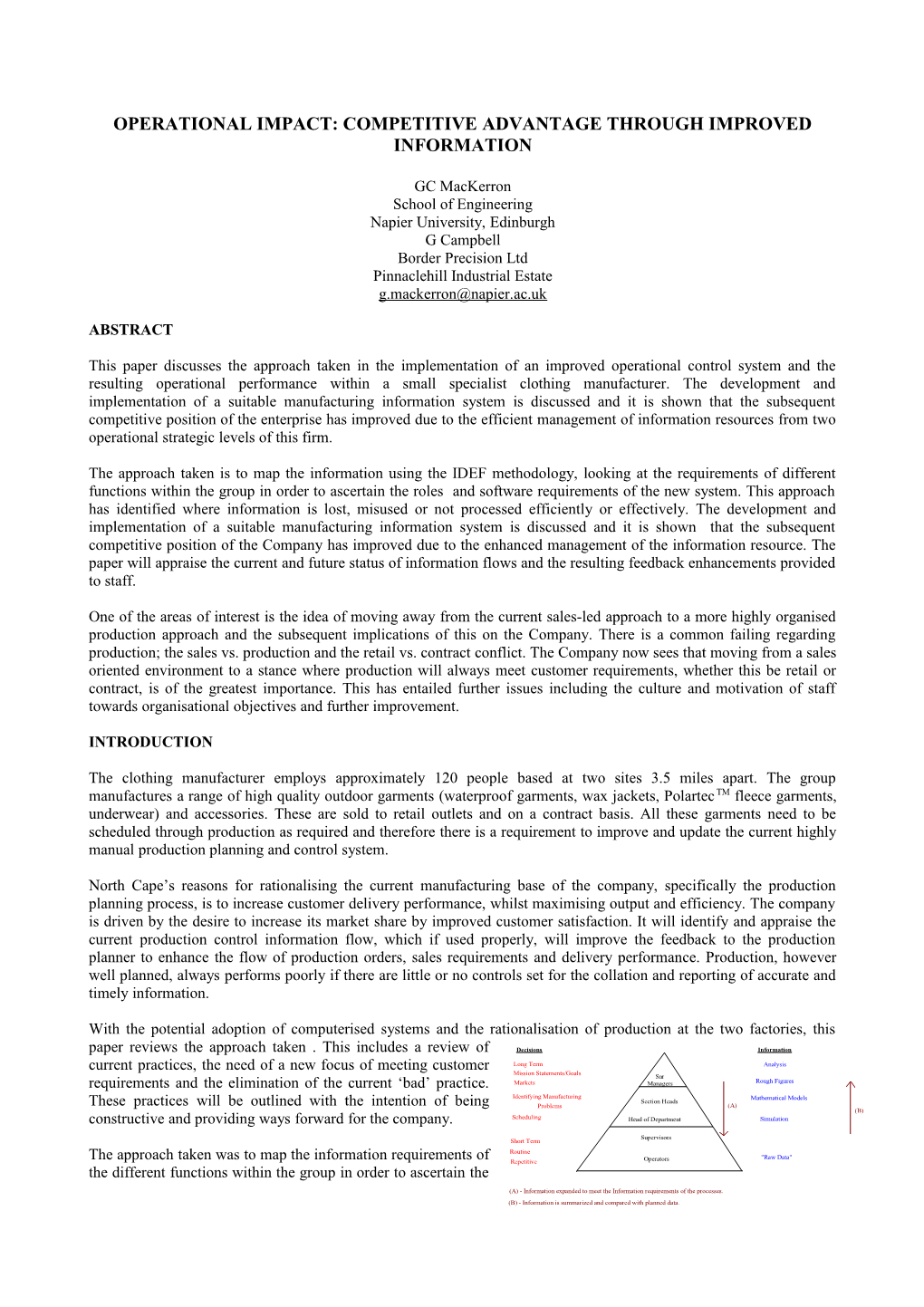 Operational Impact: Competitive Advantage Through Improved Information