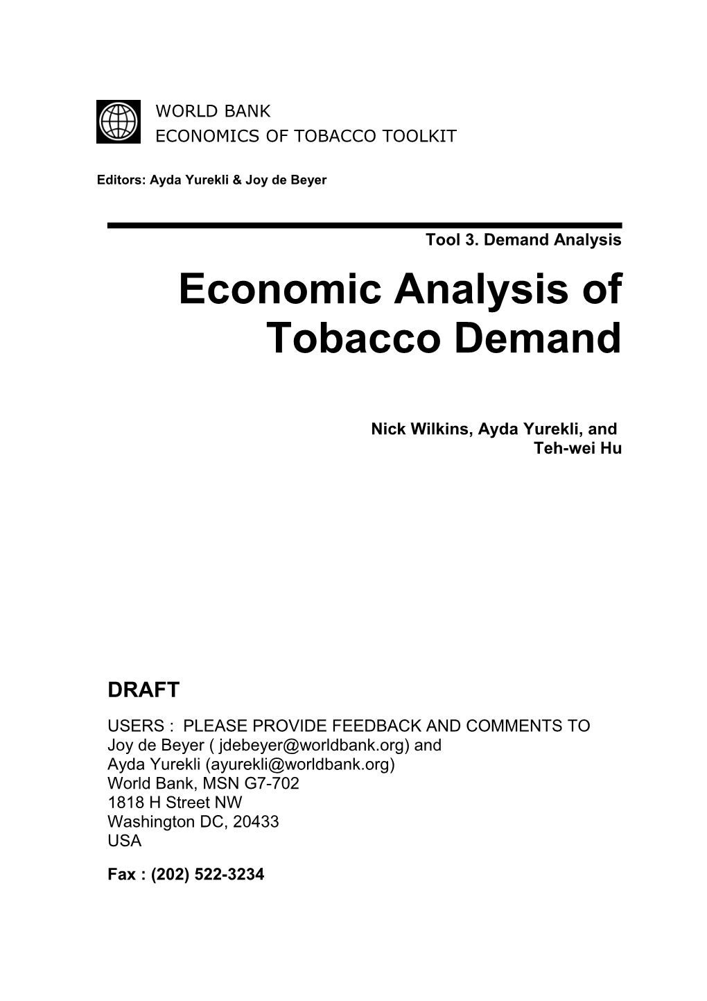 Tool 3. Demand Analysis