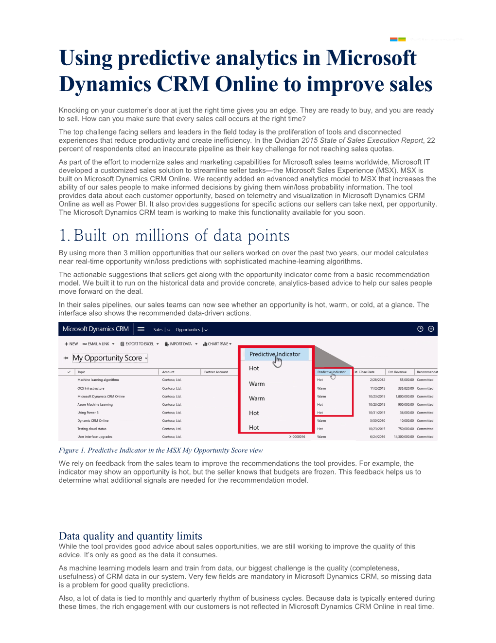 Using Predictive Analytics in Microsoft Dynamics CRM Online to Improve Sales