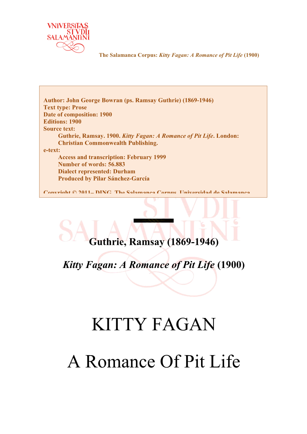 Kitty Fagan: a Romance of Pit Life(1900)