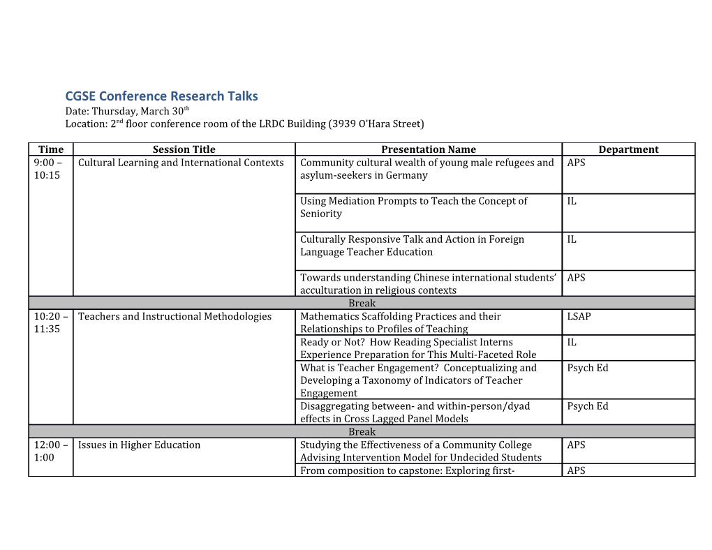 CGSE Conference Research Talks