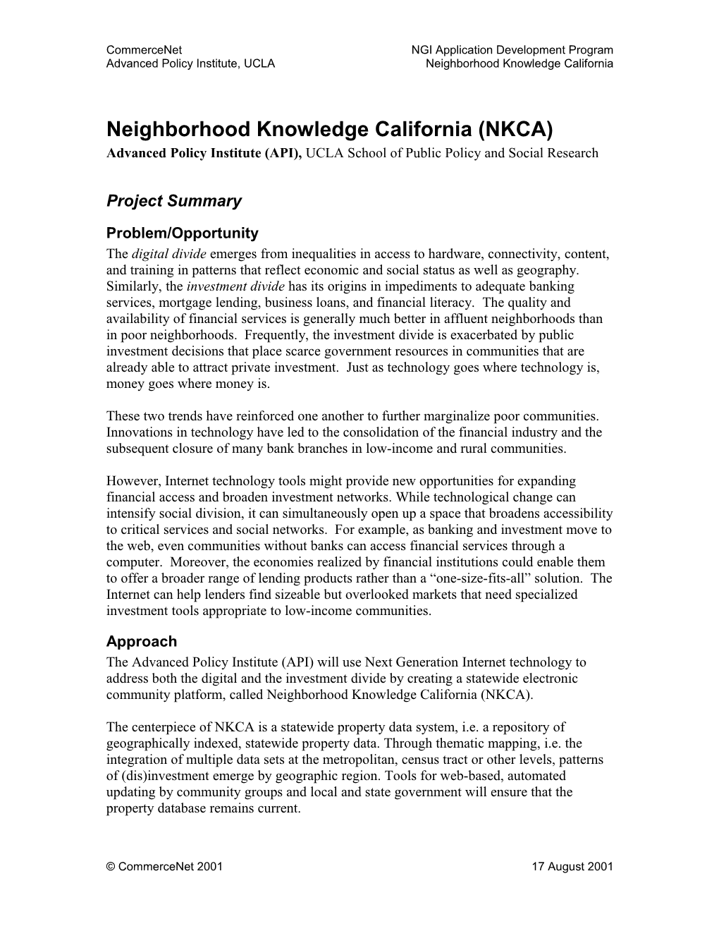Neighborhood Knowledge California (NKCA)