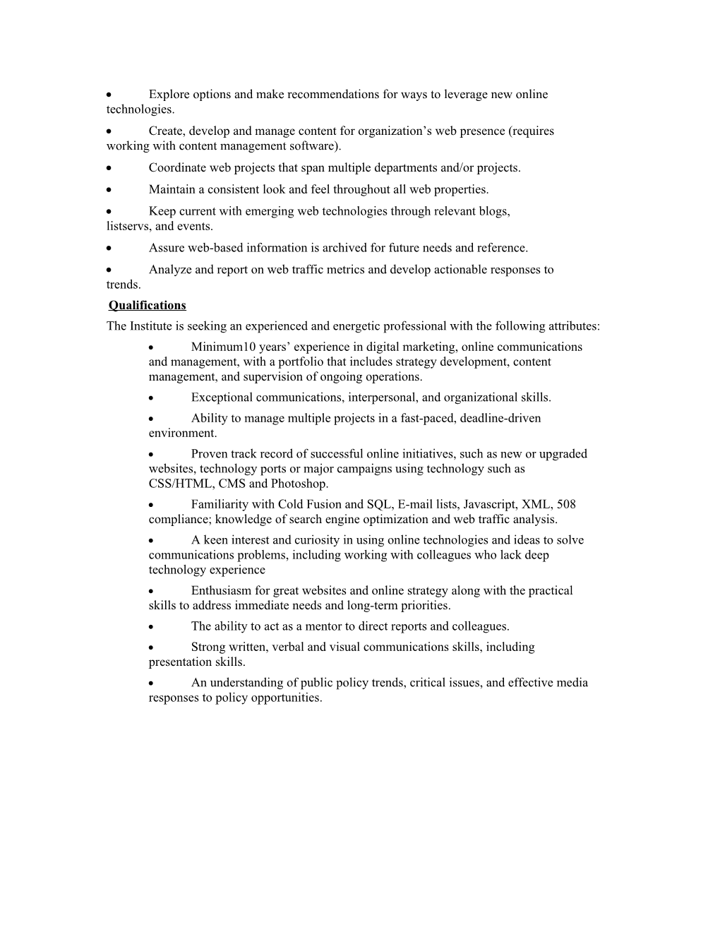 Annex 2.4.Job Position Descriptions for Communications Staff*