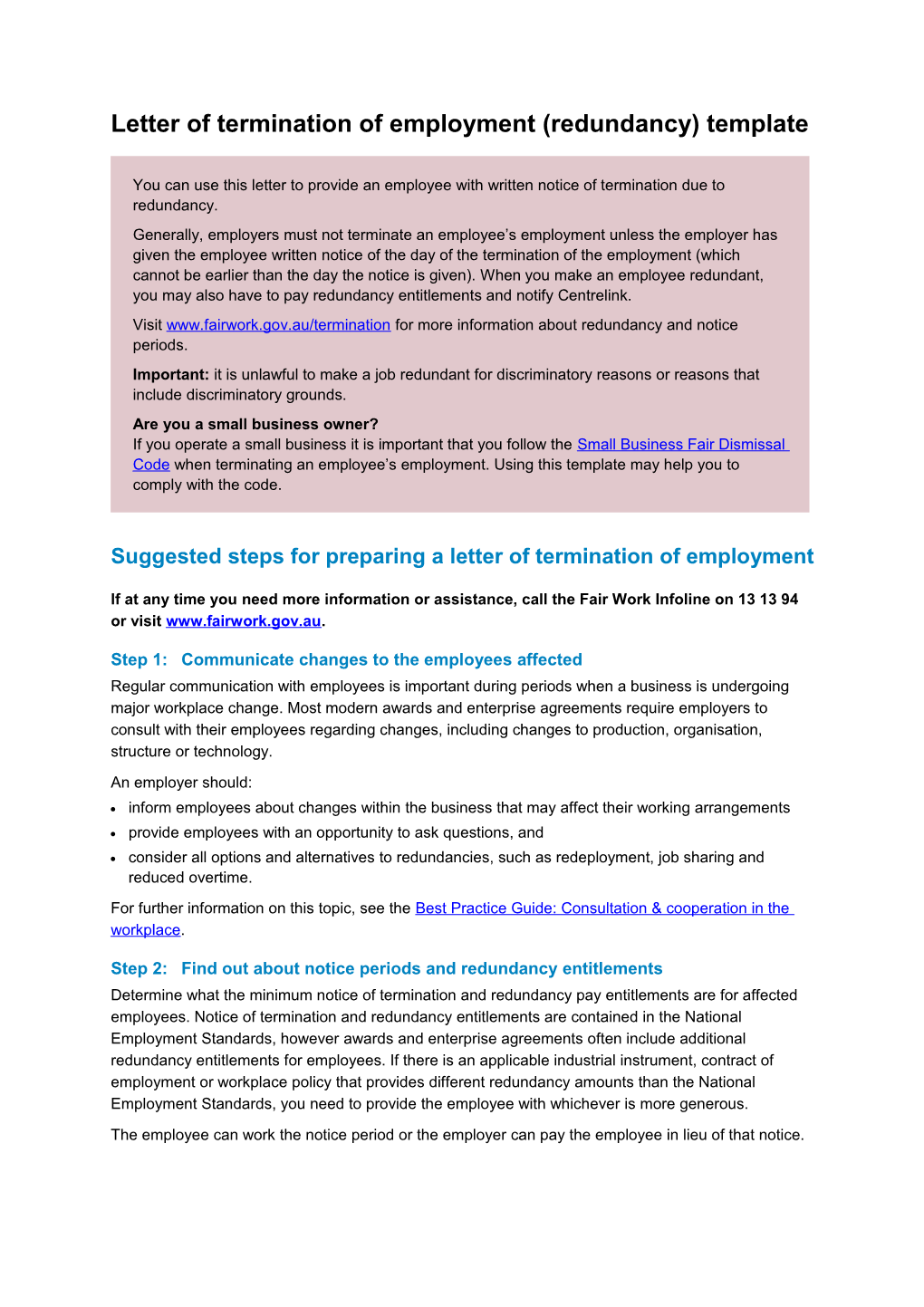 Letter of Termination of Employment (Redundancy) Template