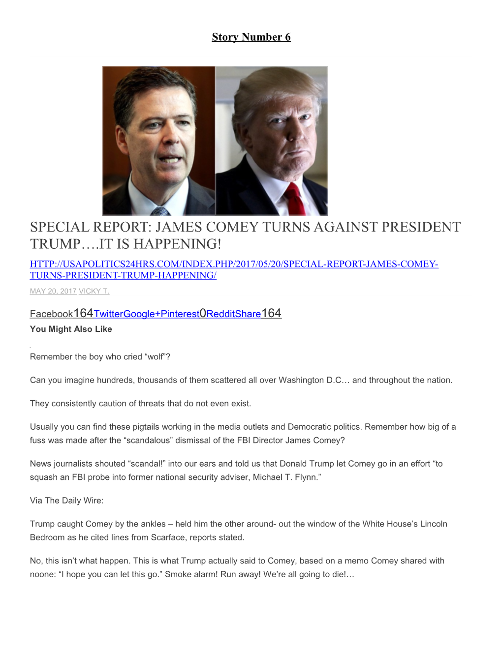 Special Report: James Comey Turns Against President Trump .It Is Happening!