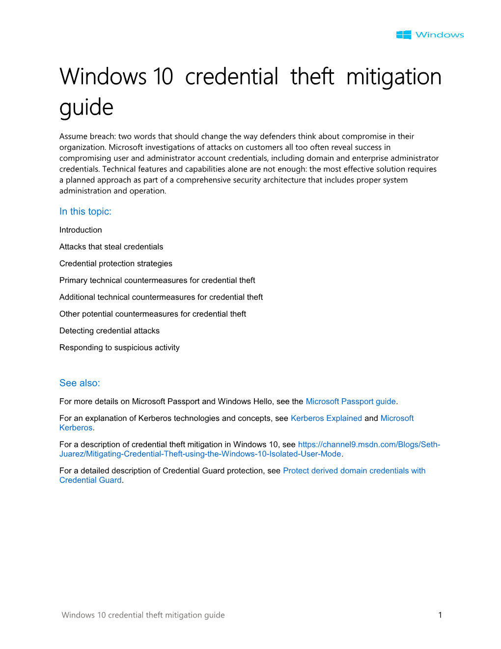 Windows 10 Credential Theft Mitigation Guide