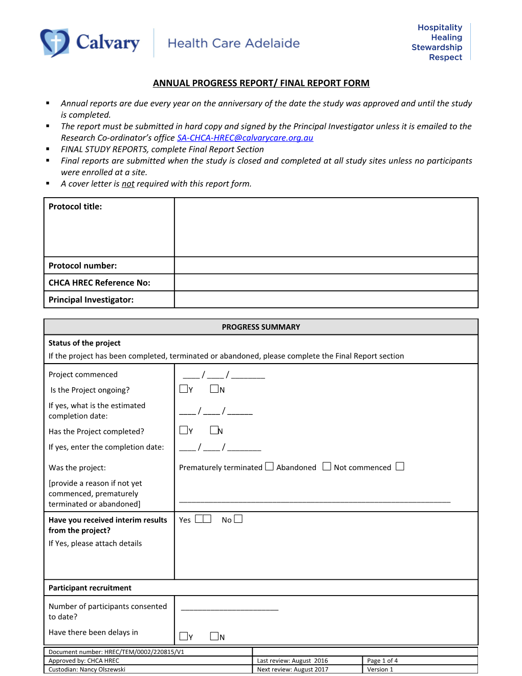 Annual Progress Report/ Final Report Form