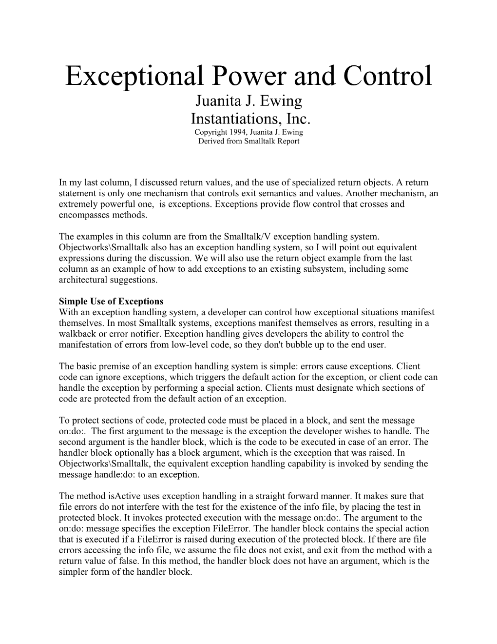 Exceptional Power and Control