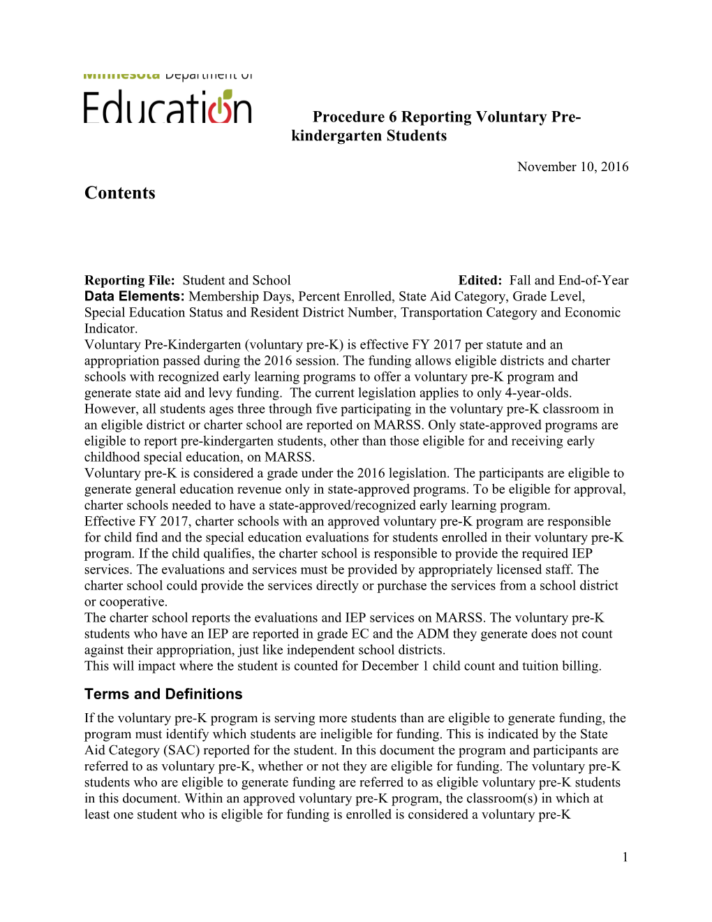 Procedure 6 Reporting Voluntary Pre-Kindergarten Students