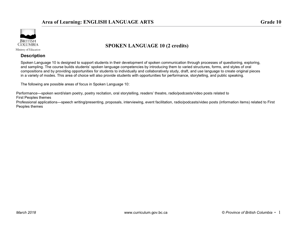 English Language Arts - EFP Spoken Language 10