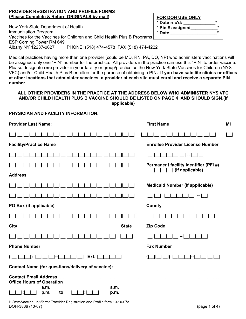 Provider Registration and Profile Forms