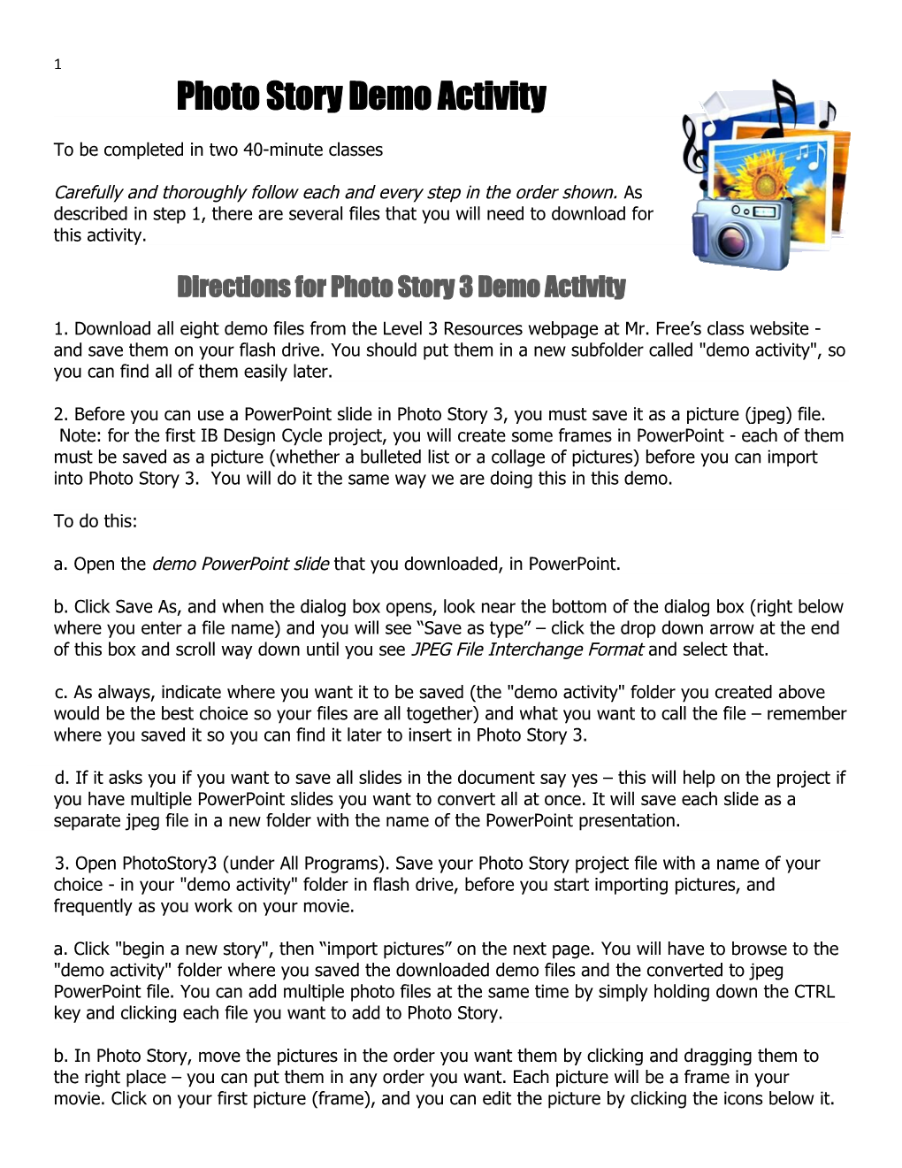 Directions for Photostory3 Demo Activity