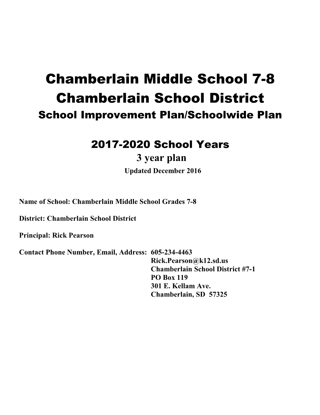 School Improvement Plan/Schoolwide Plan