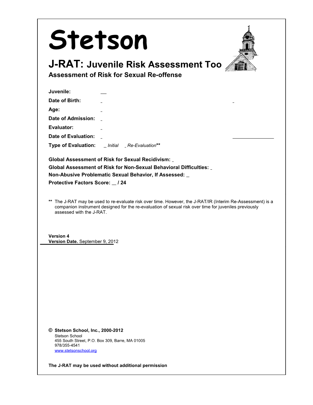 Juvenile Risk Assessment Tool (J-RAT)
