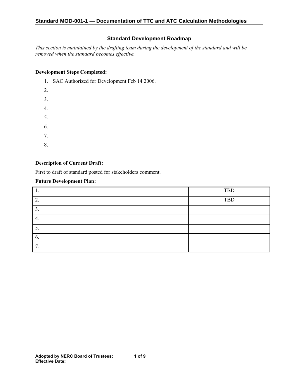 Standard MOD-001-1 Documentation of TTC and ATC Calculation Methodologies