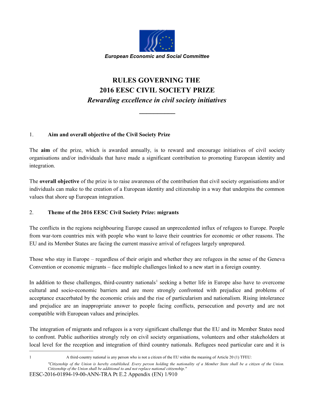 Pt E.2 APPENDIX Rules Regarding the EESC 2016 Civil Society Prize