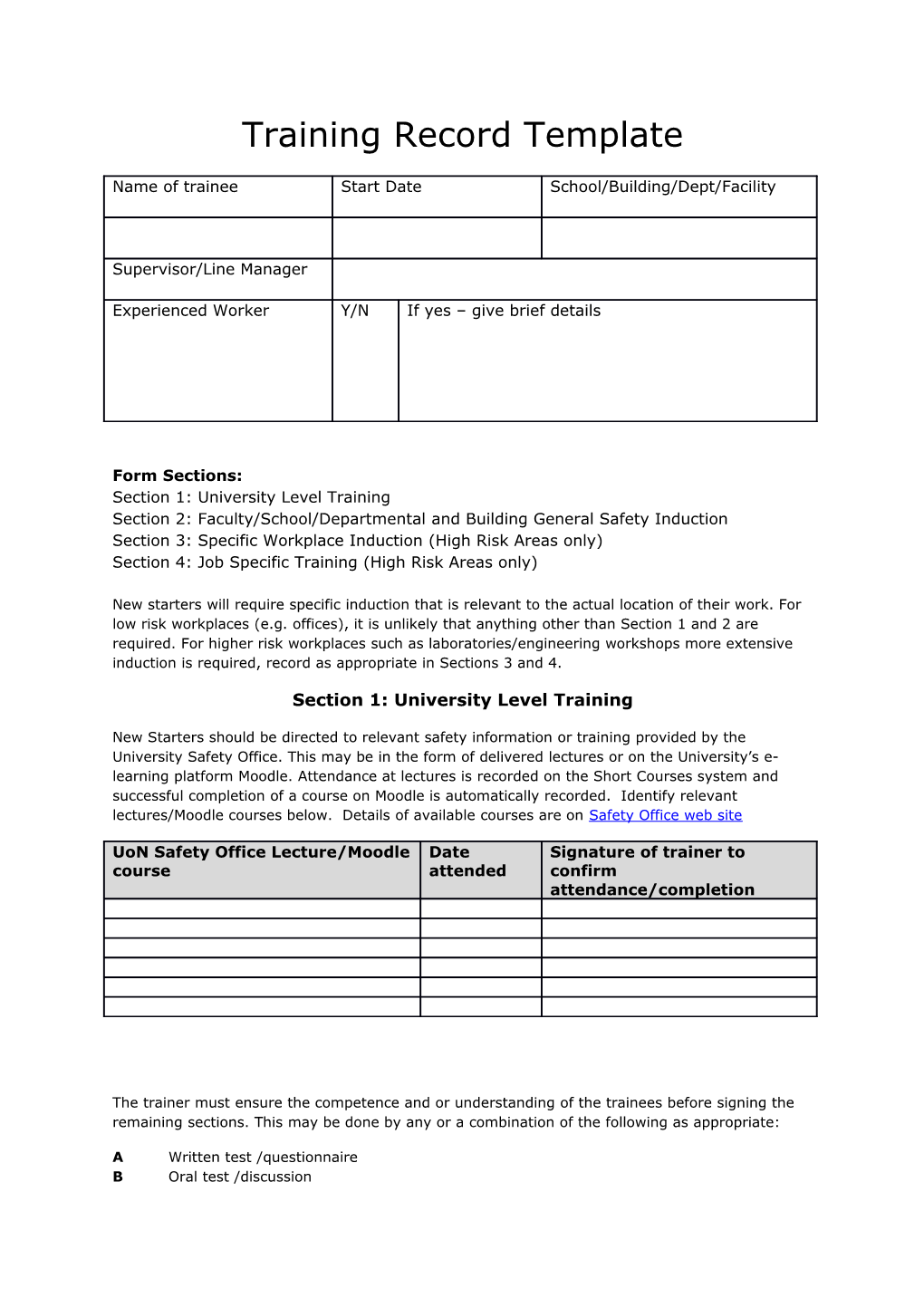 Training-Record-Template