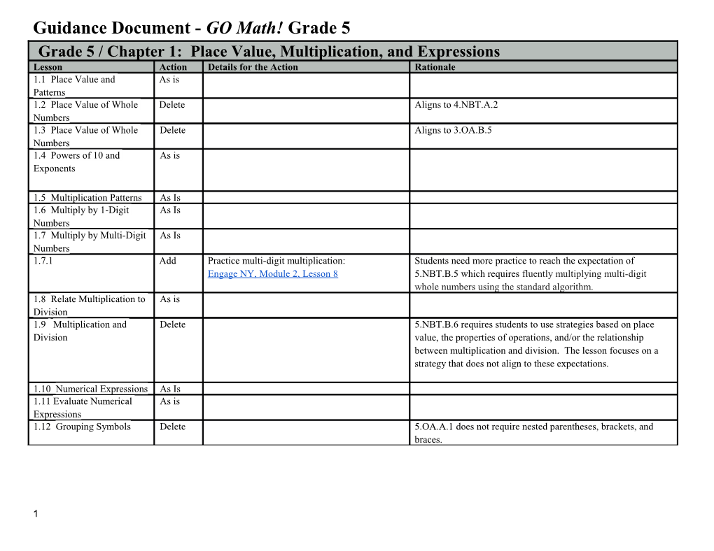 Guidance Document - GO Math!Grade 5