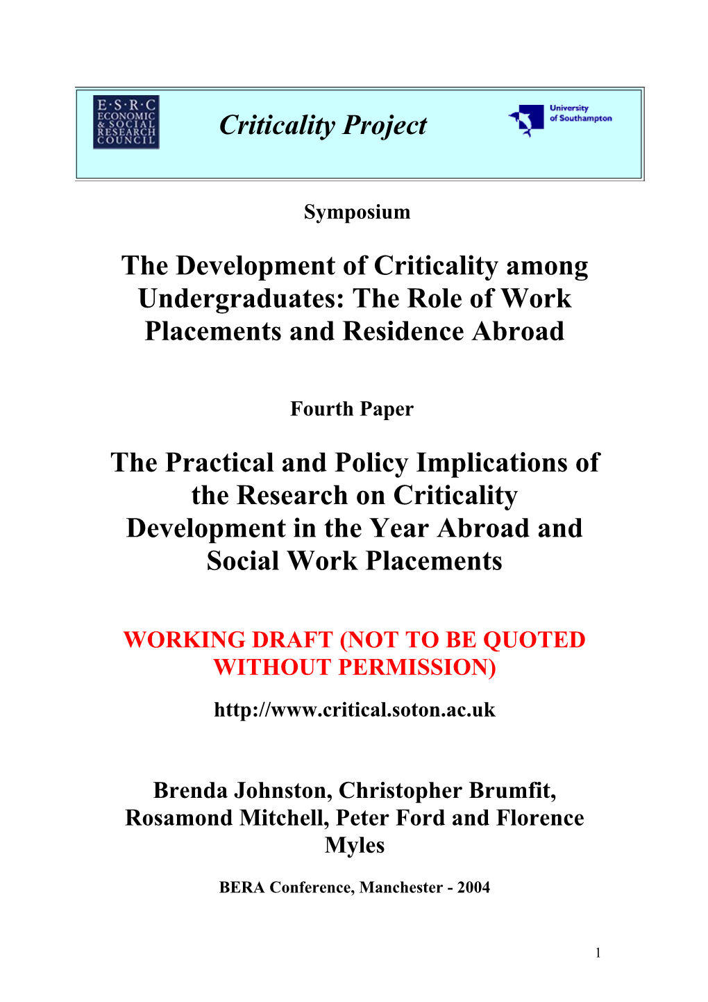 Fourth Paper: the Practical and Policy Implications of the Research (15 Minutes)