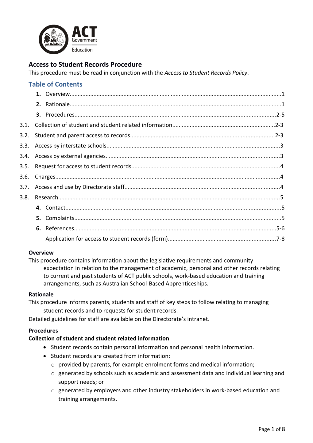 Access to Student Records Procedure