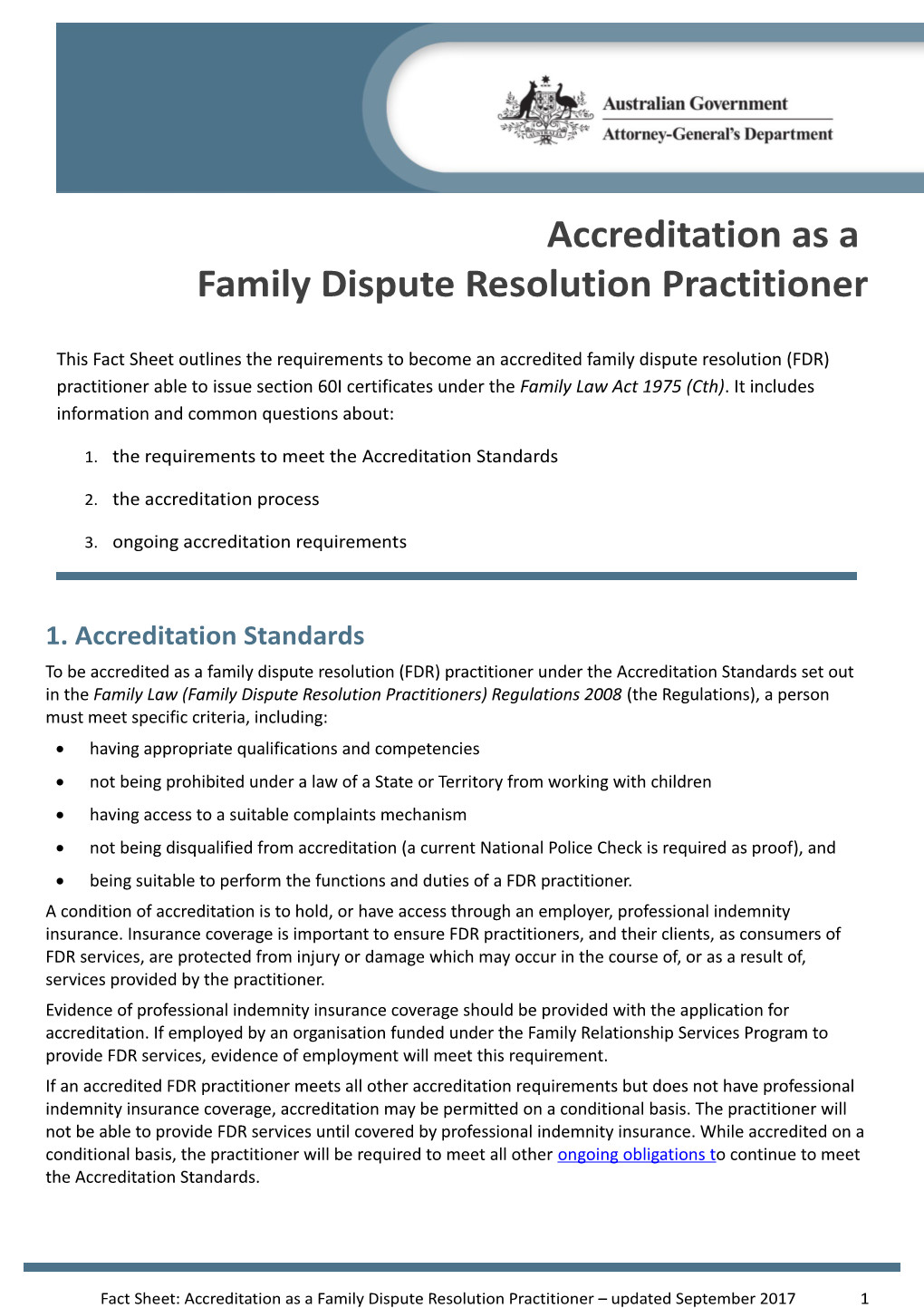 Fact Sheet Accreditation As a Family Dispute Resolution Practitioner
