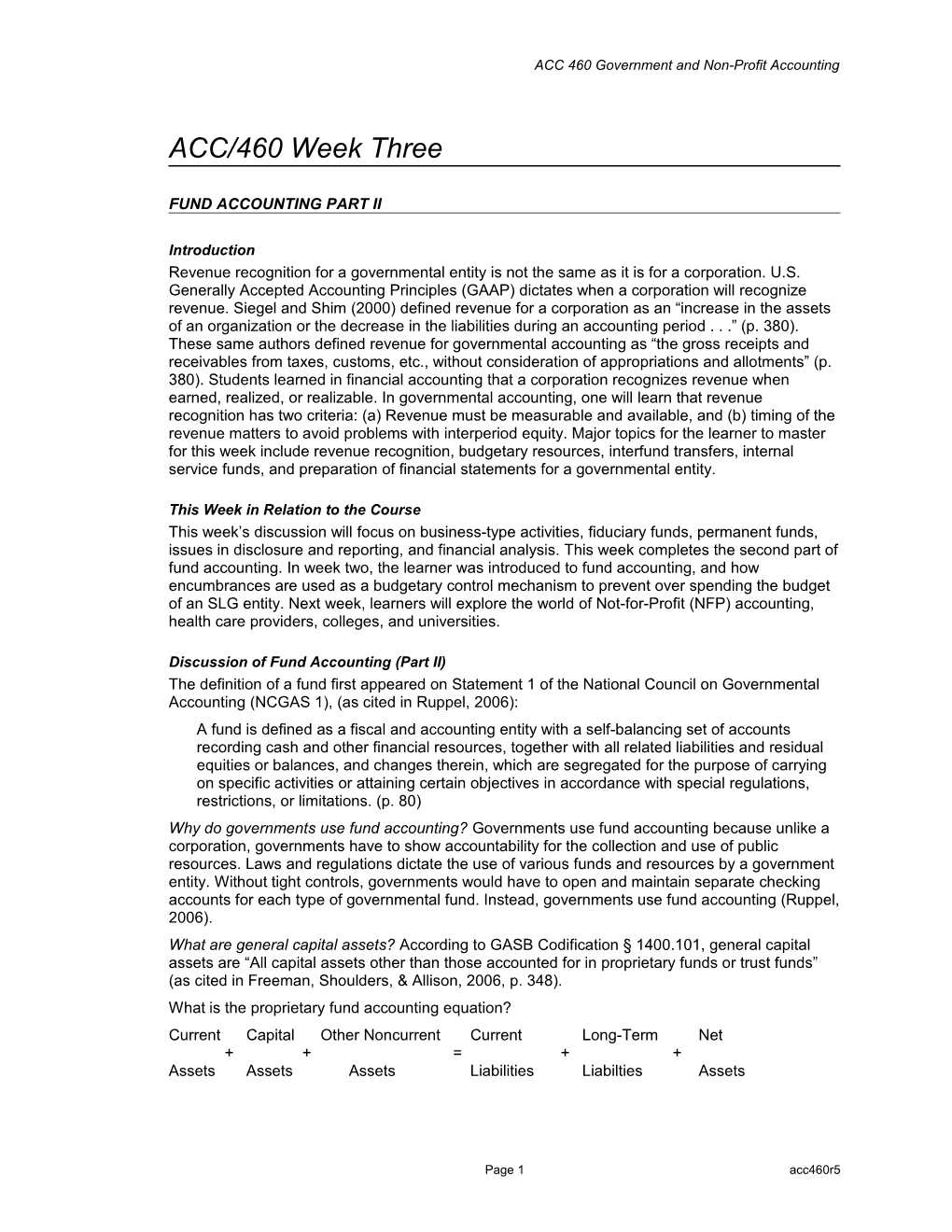 ACC 460 Government and Non-Profit Accounting