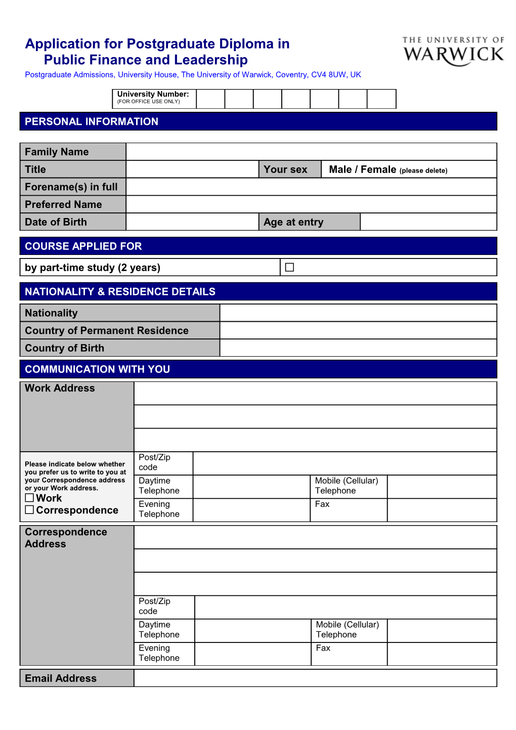 Application for Master in Public Administration 2006